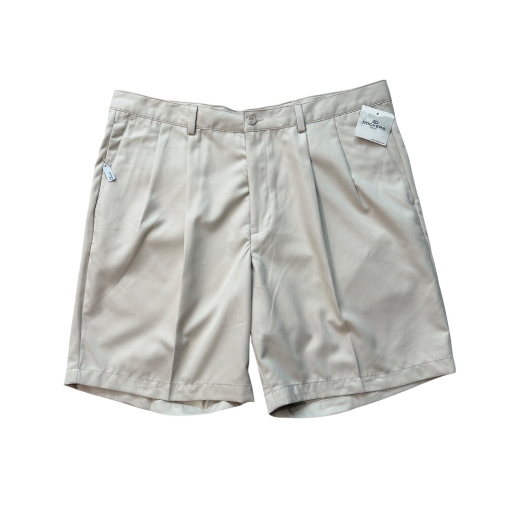 Dockers Golf Shorts Mens 38 Pleated Moisture Wicking Herringbone Beige‎ Casual